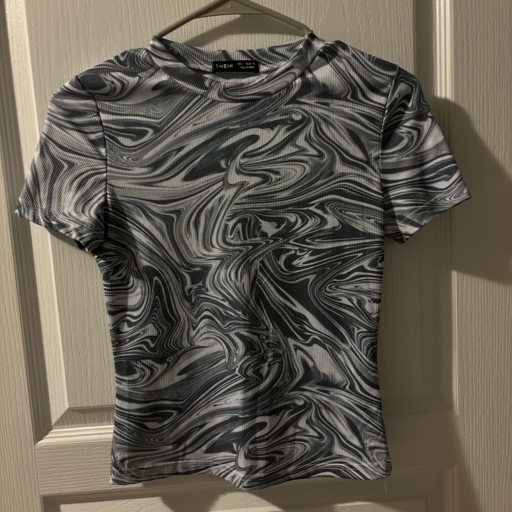 SHEIN Grey and White Swirl Shirt